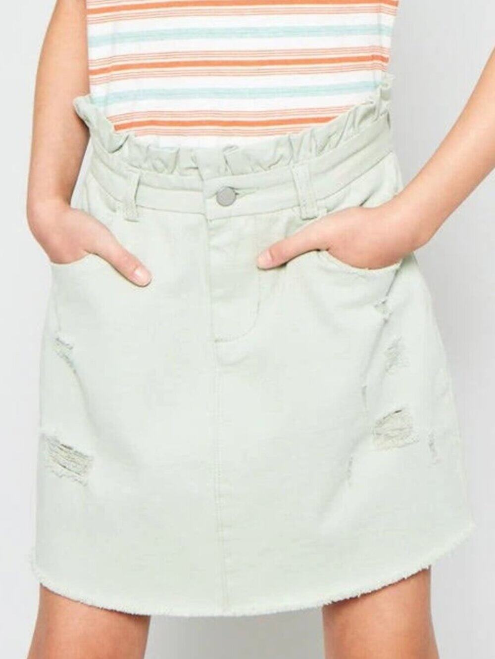 Hayden Girls Distressed Paperbag Denim Skirt Mint Green Size Small
